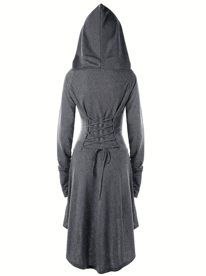 Gothic Witch Cosplay Dress, Medieval Renaissance Halloween Cosplay Hooded Costume, Women's Clothing