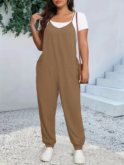 Plus Size Chic Cami Jumpsuit - Comfort-Fit with Tapered Leg, V-Neck Design, and Convenient Pockets - Versatile for Casual and Everyday Wear