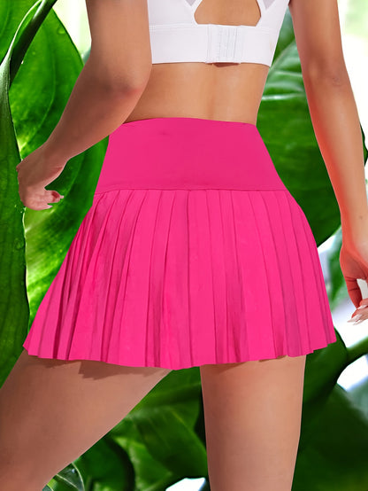 High Waist Pleated Mini Skirts, Casual Workout Solid Skirts, Women's Clothing