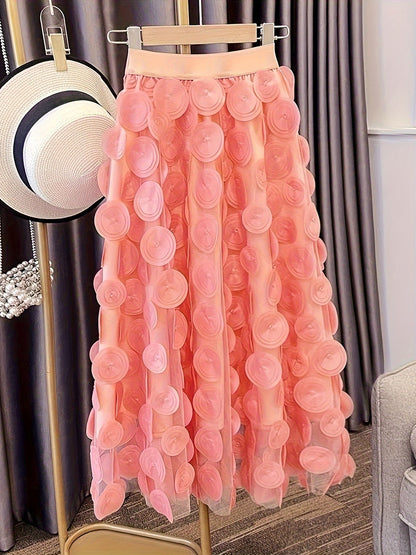 Applique High Waist Skirts, Elegant Maxi Skirts For Spring & Summer, Women's Clothing