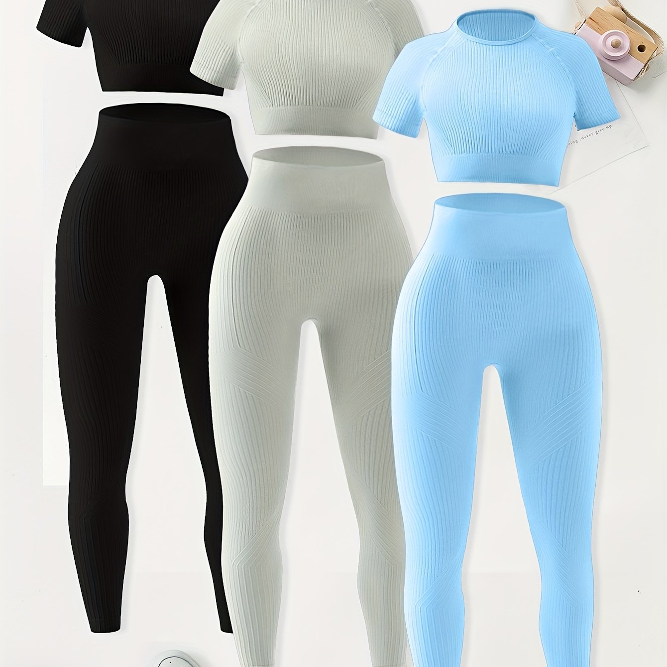 3 2-piece Sports Sets, Stretchy Crop Tops And Leggings, Women's Seamless High Elasticity Gym Yoga Outfits