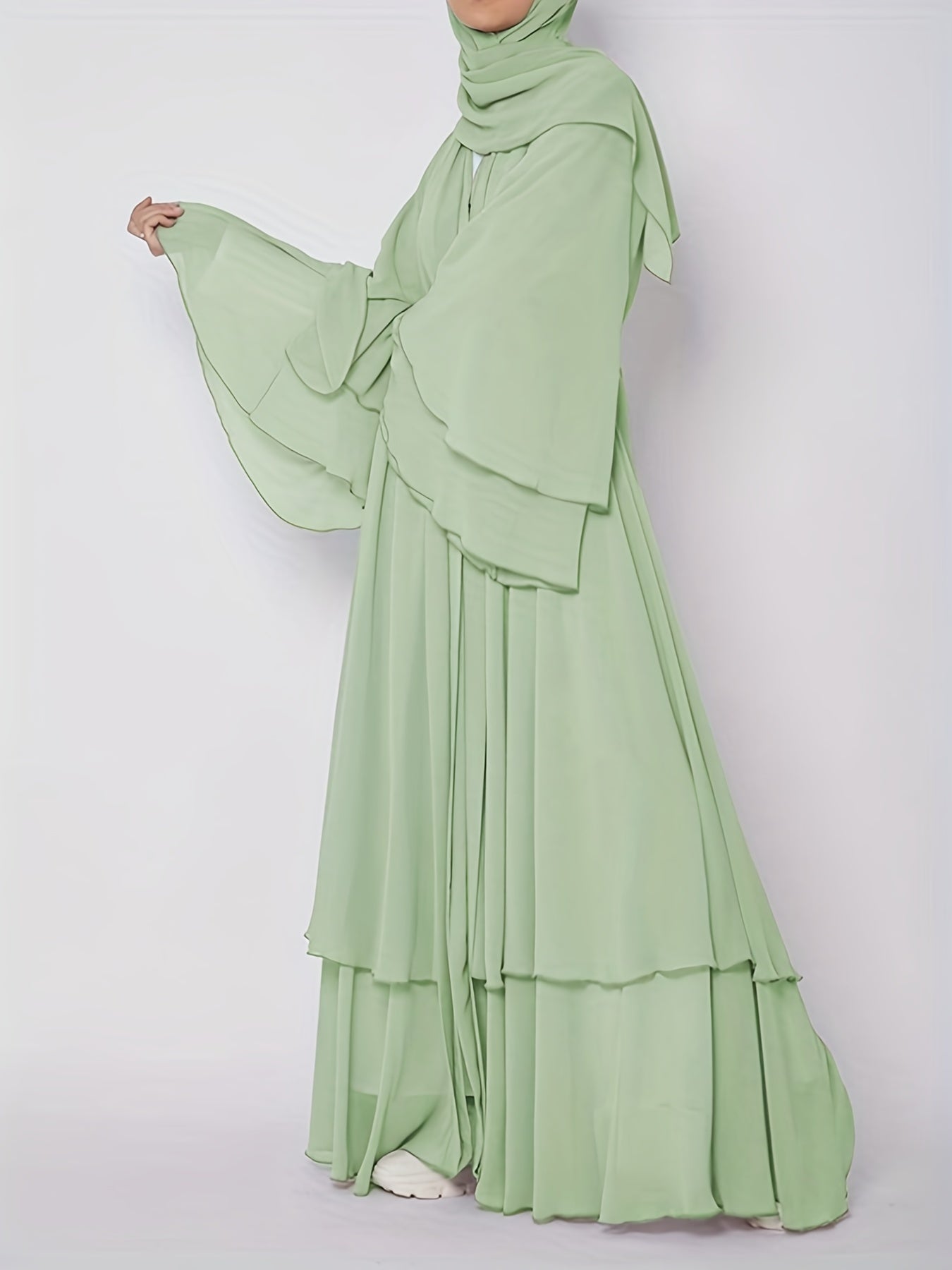 Ramadan Islamic Modest Dress Without Hijab, Long Sleeve Open Front Casual Modest Muslim Dress, Women's Clothing