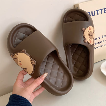 XIXITIAO Cute Cartoon Bear EVA Slides for Men & Women - Non-Slip Summer Slippers, White with Adorable Brown Bear Design, Lightweight & Comfortable for Indoor/Outdoor Use, Casual Wear | Playful Design | Slipresistant Sole, Bea