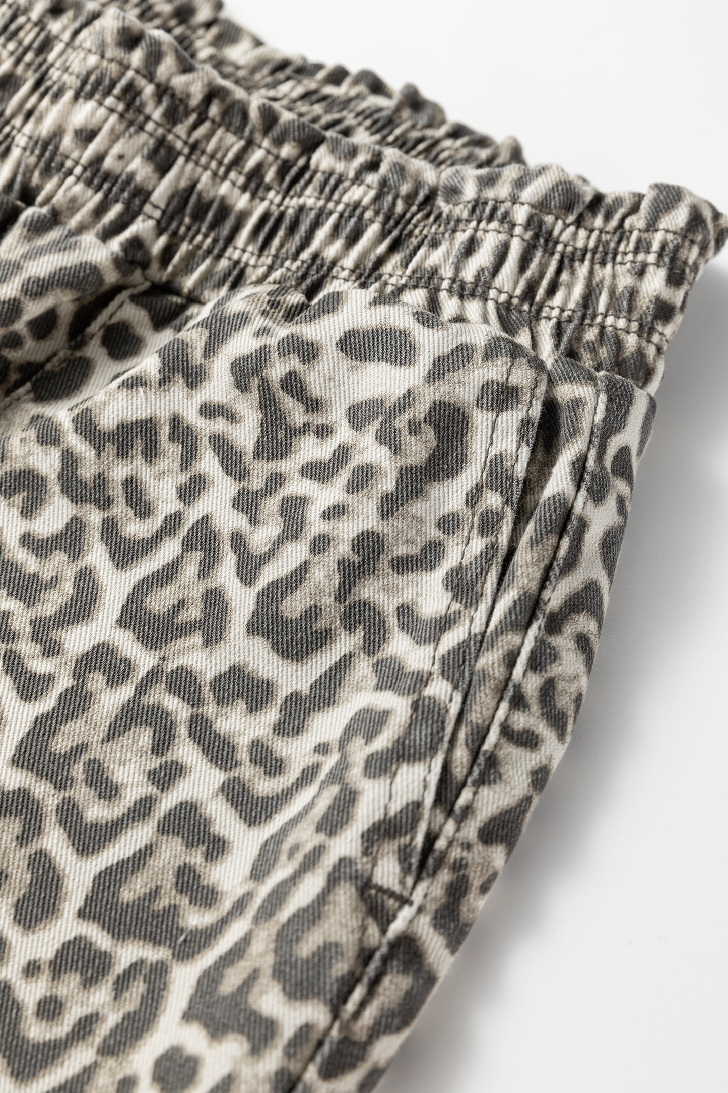 Brown Leopard Print Raw Hem Elastic Waist Loose Pull On Jeans