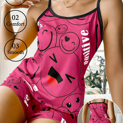 [Cute Pajama Set] Super Cute Printed Pajama Set | A Whimsical Featuring Elastic Waistband Shorts And a Comfortable Loose Top, Perfect for a Delightful And Restful Sleep