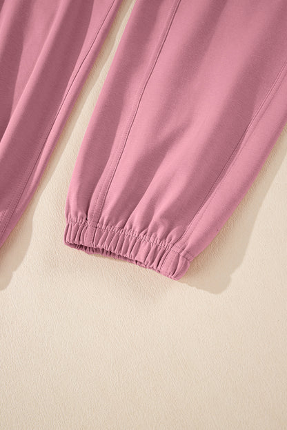 Light Pink Lace-up Elastic Waist Sleeveless Square Neck Jumpsuit