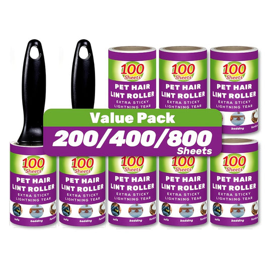 Value Pack of 200/400/800 Sheets of Pet Hair Removal Rollers, Featuring Refillab