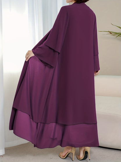 Ramadan Islamic Modest Dress Without Hijab, Long Sleeve Open Front Casual Modest Muslim Dress, Women's Clothing