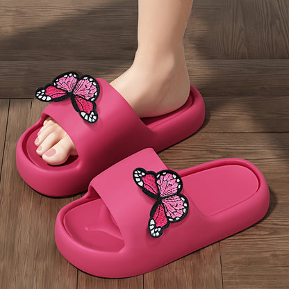 Women'S Stylish Pink Butterfly Slippers - Lightweight EVA, Non-Slip Sole, Perfect for Indoor, Bathroom, and Beach Use, Casual Slip-On Sandals|Playful Accessory|Eva Upper Sandals
