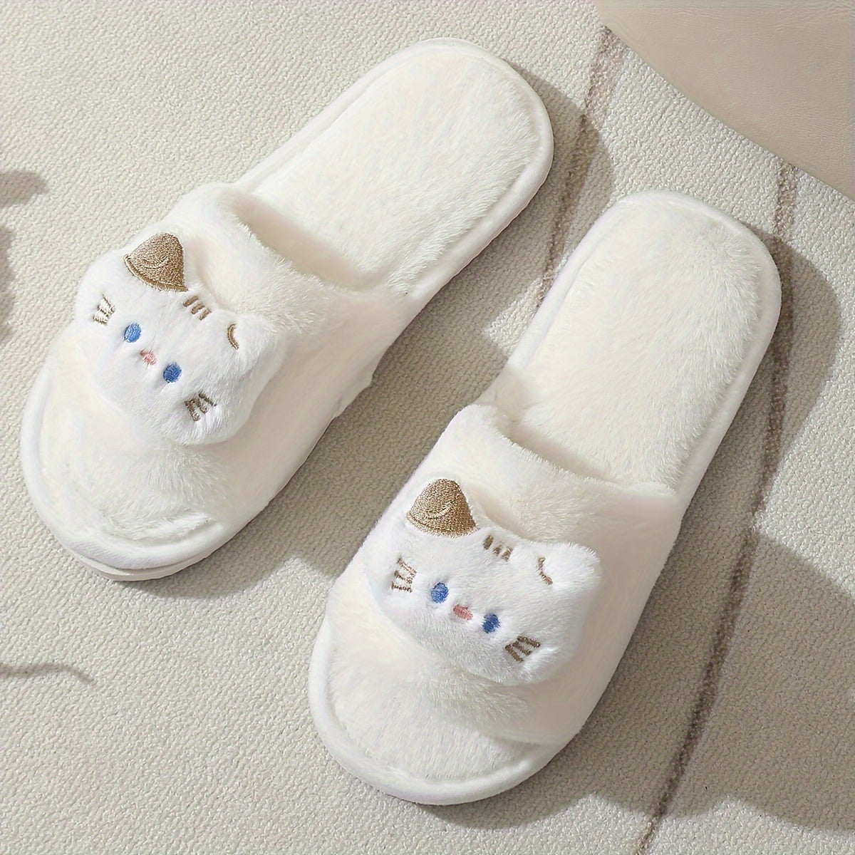 [Cozy Plush Slippers] Warm Cozy Women's Winter Plush Slippers | Cute Cat Design, Non-Slip Indoor Footwear, Soft EVA Sole, Hand Washable | Perfect for Home Comfort, Ladies Slippers