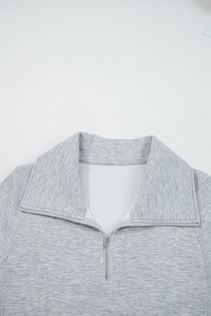 Light Grey Zip Collar Long Sleeve Top Drawstring Pants Set