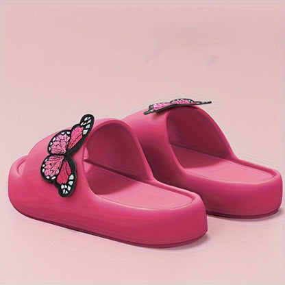 Women'S Stylish Pink Butterfly Slippers - Lightweight EVA, Non-Slip Sole, Perfect for Indoor, Bathroom, and Beach Use, Casual Slip-On Sandals|Playful Accessory|Eva Upper Sandals
