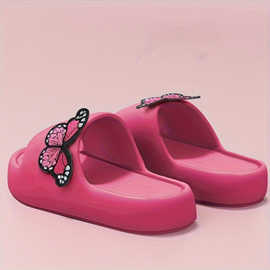 Women'S Stylish Pink Butterfly Slippers - Lightweight EVA, Non-Slip Sole, Perfect for Indoor, Bathroom, and Beach Use, Casual Slip-On Sandals|Playful Accessory|Eva Upper Sandals