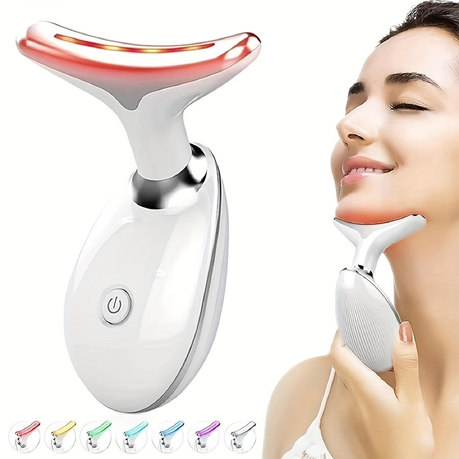7-Color LED Vibrating Neck Device, Skin Beauty Equipment, Facial Massager for Both Face And Neck, Perfect As a Gift, Neck Massager, Facial Massager, Vibrating Massager, Vibr