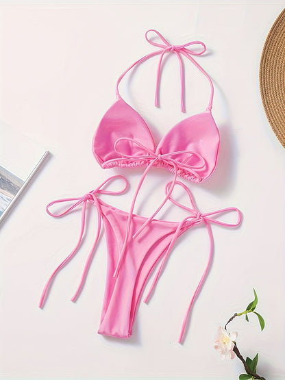 Women's 2 Piece Set Bikini, Halter Bra, V String Bottoms, Women's Swimwear & Clothing