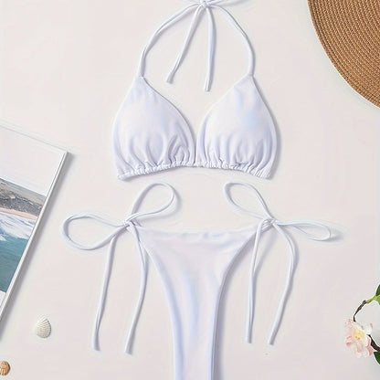 Women's 2 Piece Set Bikini, Halter Bra, V String Bottoms, Women's Swimwear & Clothing