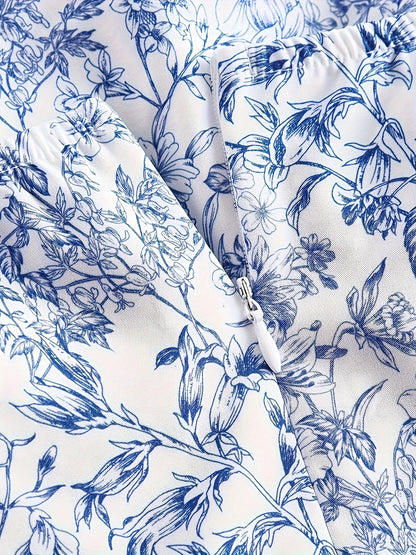 Floral Print Layered Ruffle Hem Halter Dress, Elegant Sleeveless Dress For Spring & Summer, Women's Clothing