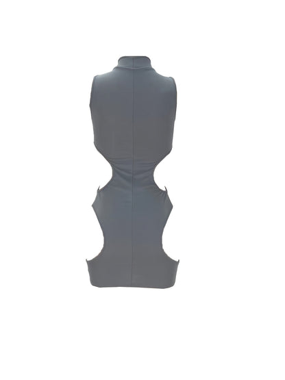 Women'S Sexy High Neck Cut-Out Mini Dress - Black Bodycon with Thigh-High Slit, Strappy Sandals & Clutch, Perfect for Summer Parties & Events, Party Attire | Sexy Bodycon Dress | Highneck Design