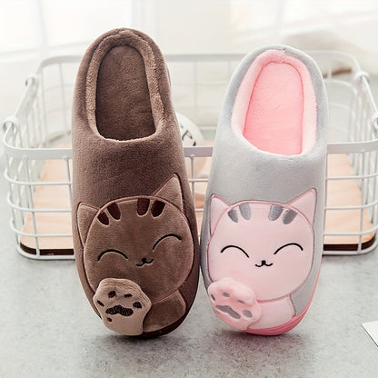 Cozy Plush-Lined Cat Claw Slippers for Men and Women - Cute Cartoon Design, "Welcome HOME" Embroidery, Warm & Comfortable Indoor Footwear with Anti-Skid TPR Sole, Perfect for Bedroom Use - Available in Black, Pink, and Gray