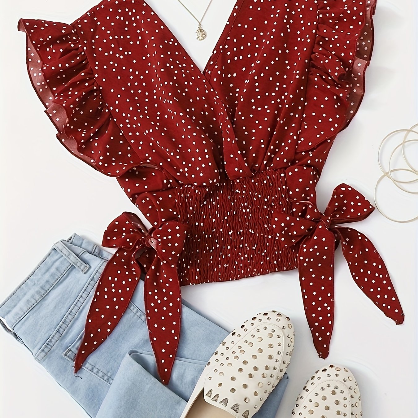 Vibrant Allover Print Blouse with Chic Bow Accent - Flattering Surplice Neck & Ruffled Waist - Womens Casual Fashion