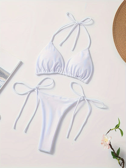 Women's 2 Piece Set Bikini, Halter Bra, V String Bottoms, Women's Swimwear & Clothing