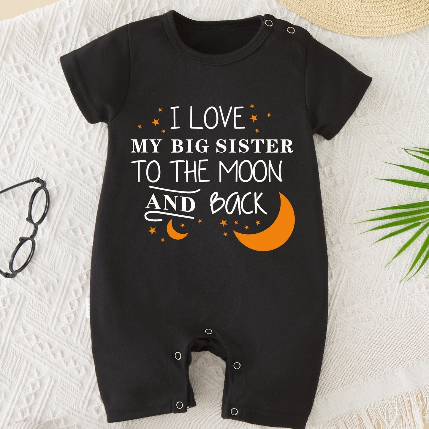 Adorable I LOVE My Big Sister Letter Print Summer Short Sleeve Quadrangle Jumpsuit Bodysuit - Soft, Comfortable & Breathable Baby Clothes - Perfect Pregnancy Gifts for Proud Big Sisters