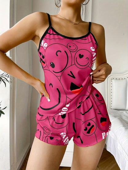 [Cute Pajama Set] Super Cute Printed Pajama Set | A Whimsical Featuring Elastic Waistband Shorts And a Comfortable Loose Top, Perfect for a Delightful And Restful Sleep