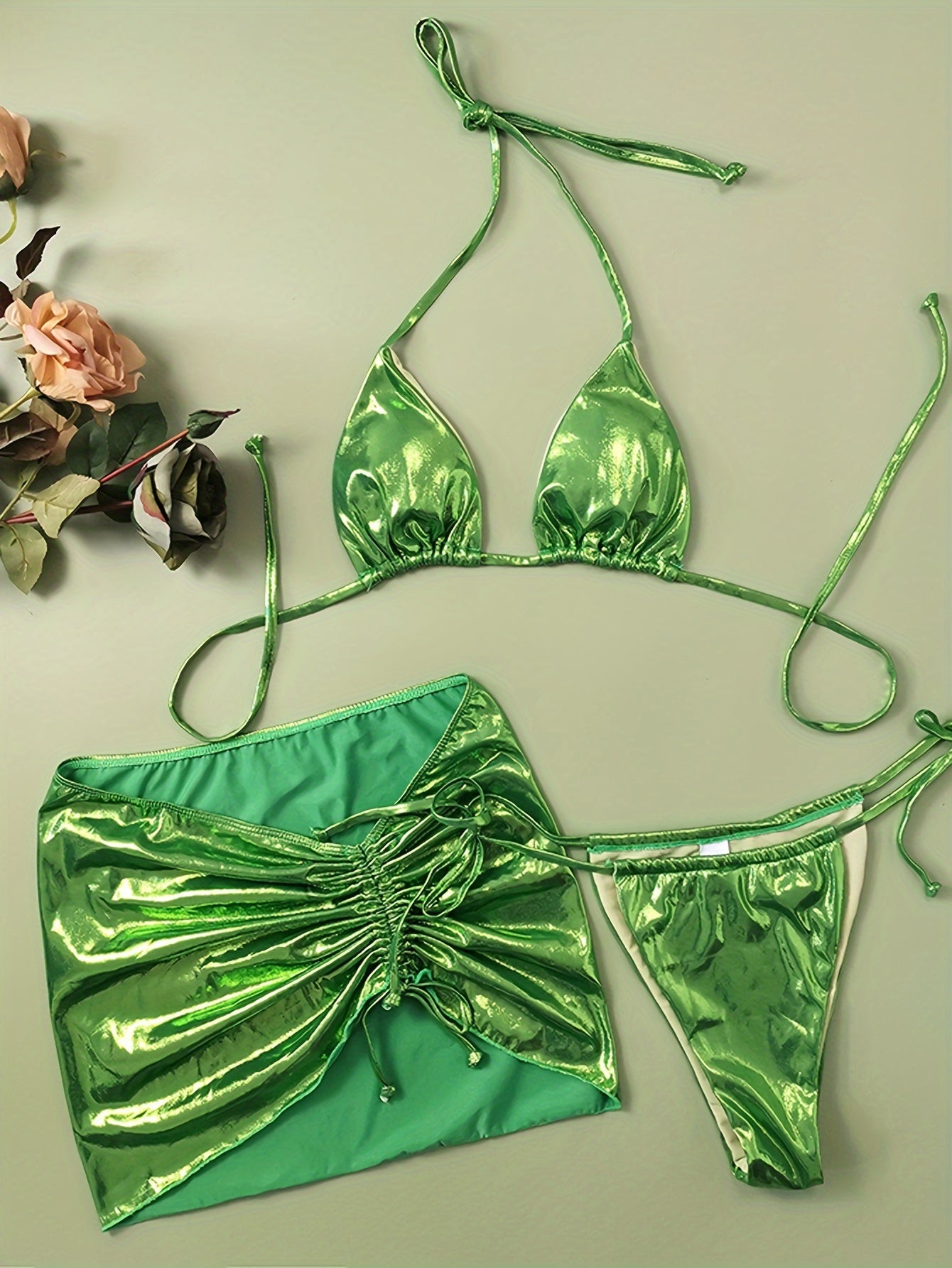 24 European and American Cross-border Bikini Set Sexy Slim Fit Glitter Fabric Nightclub Bikini Hot Selling