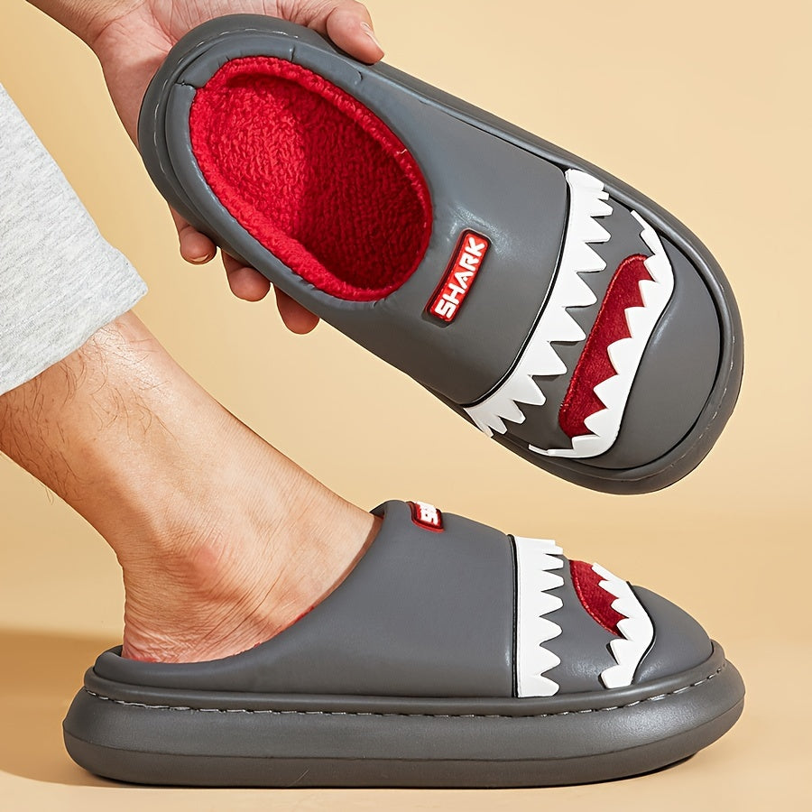 Trendy Animal Shark House Slippers For Women, Warm Lightweight Non-Slip Slip-On Indoor Home Shoes, Closed-Toe Kawaii Slippers Winter