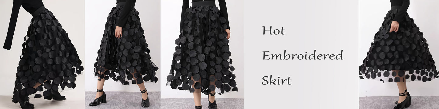 Applique High Waist Skirts, Elegant Maxi Skirts For Spring & Summer, Women's Clothing