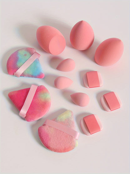 12-Piece Multi-functional Makeup Sponge Puff Set, Flawless Blending For Liquids, Creams & Powders, Latex-Free, Dry & Wet Dual-Use Foundation, Contouring & Highlighting Sponges With Mini Cushion Puffs For All Skin Types