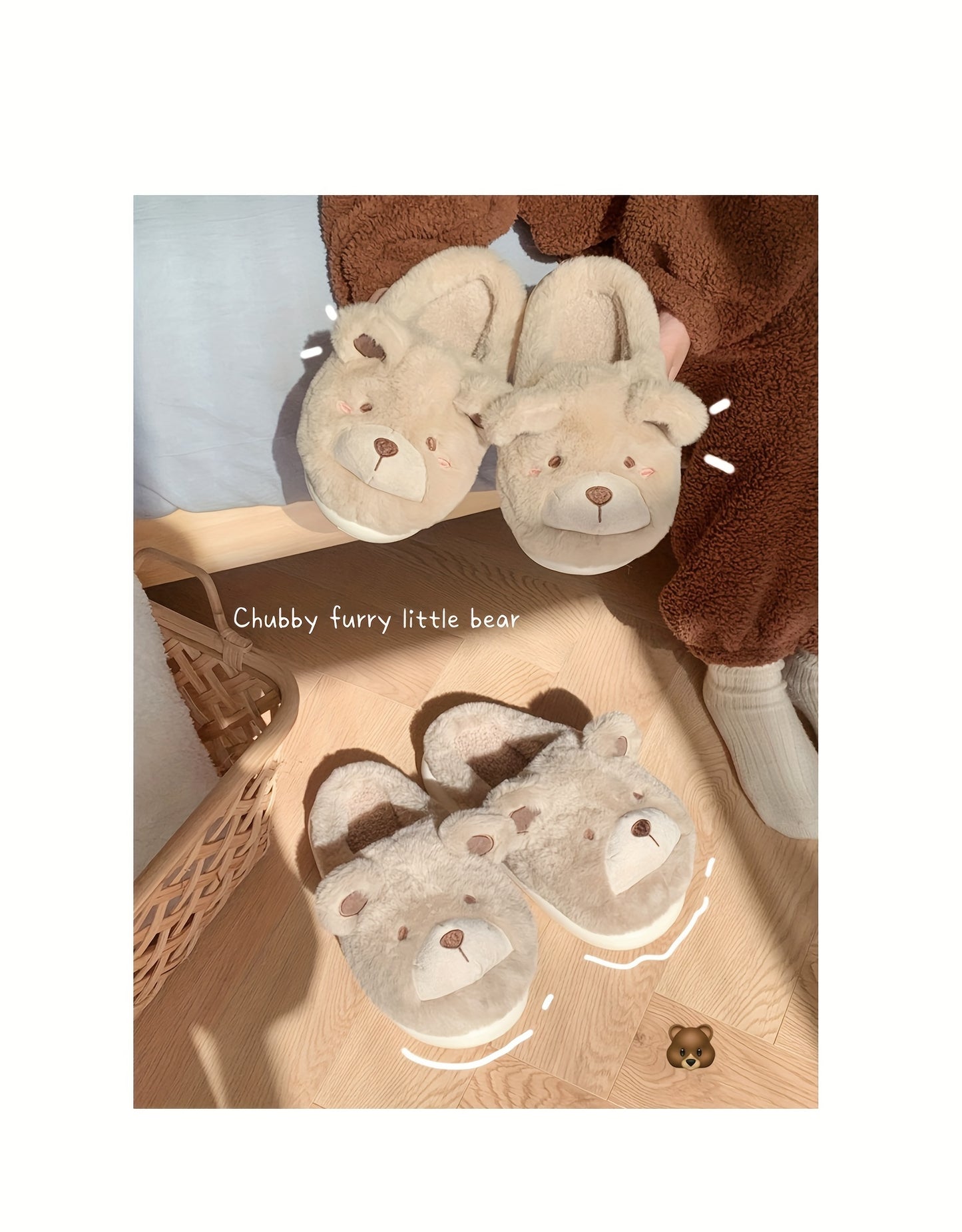 XIXITIAO Winter Plush Bear Slippers for Women & Men - Cozy Cover Slip-On Indoor House Shoes with Cute Cartoon Design, Non-Slip EVA Sole, Warm Home Slippers for Cold Floors, Cold Weather Footwear, Playful Footwear, Soft Lining
