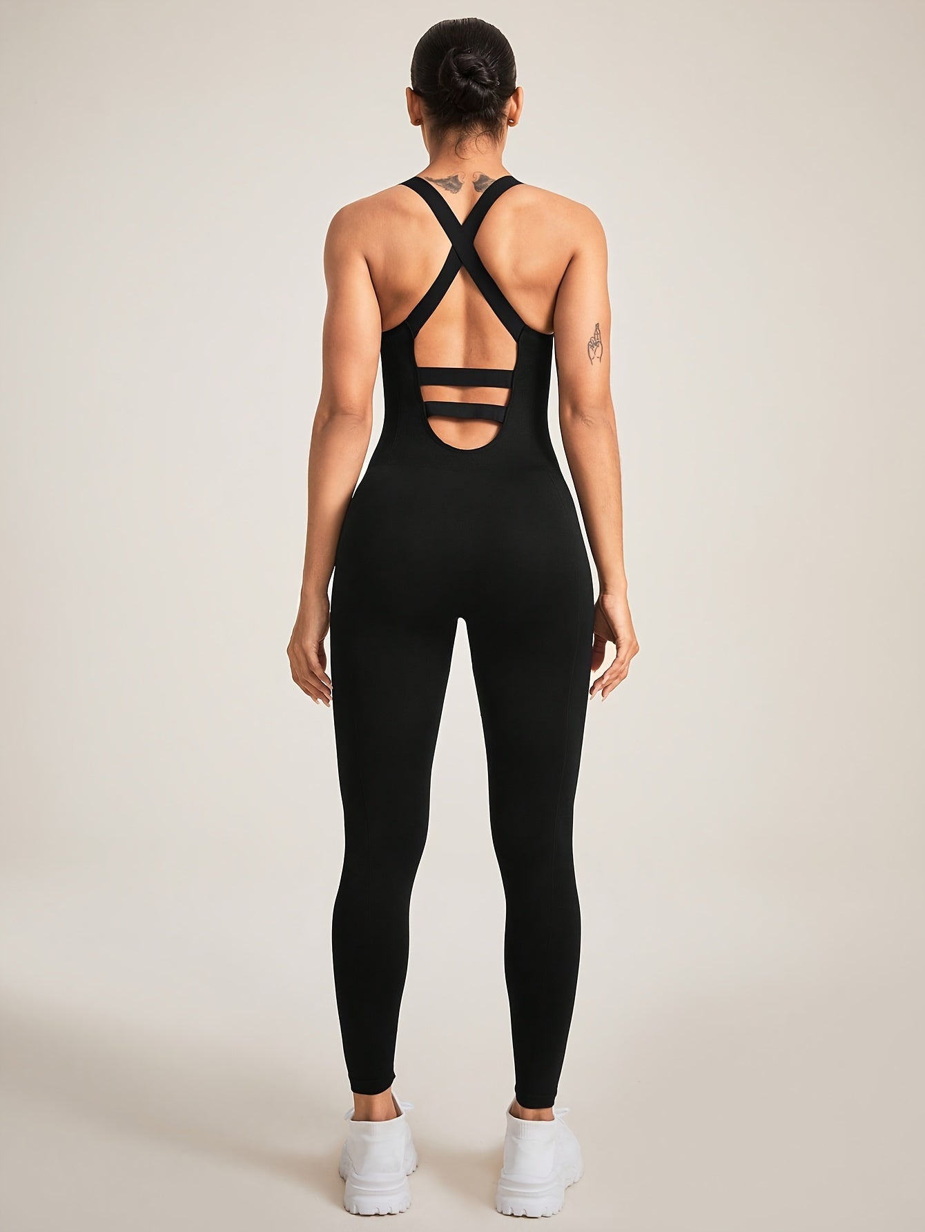 LT525 Womens Seamless Bodysuit - Sculpting Slimming Jumpsuit for Fitness, Yoga & Gym - Stretchable, Comfortable Activewear with Fashionable Cross-Back Design and Short Sleeves