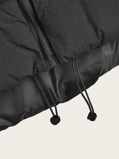 Women'S Elegant High-Neck Padded Vest with Drawstring Detail - Solid Color, Thick Warm Winter Sleeveless Jacket Vest, Casual Streetwear Style, 200g/m² Fabric Weight, Autumn/Winter Essential