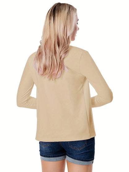 Solid Open Front Blazer, Casual Long Sleeve Blazer For Office & Work, Women's Clothing