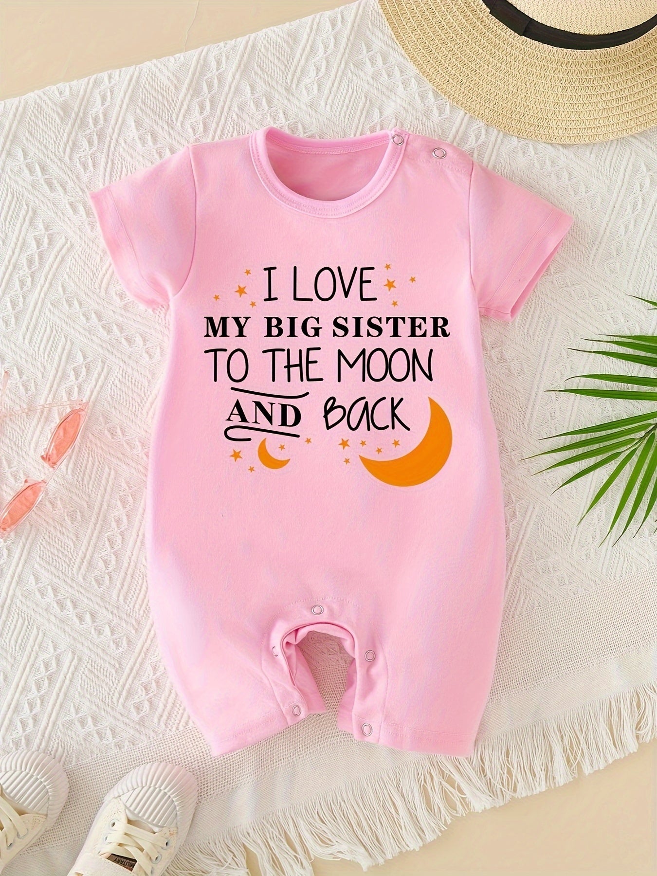 Adorable I LOVE My Big Sister Letter Print Summer Short Sleeve Quadrangle Jumpsuit Bodysuit - Soft, Comfortable & Breathable Baby Clothes - Perfect Pregnancy Gifts for Proud Big Sisters