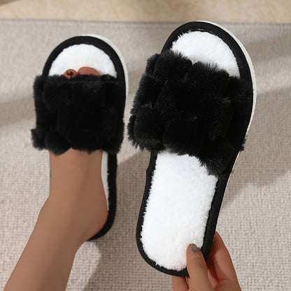 [Plush Slippers] Comfortable Plush Women's Slippers | Non-Slip, Breathable, Open-Toe Indoor Floor Slippers for Autumn And Winter, Suitable for All Seasons