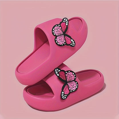 Women'S Stylish Pink Butterfly Slippers - Lightweight EVA, Non-Slip Sole, Perfect for Indoor, Bathroom, and Beach Use, Casual Slip-On Sandals|Playful Accessory|Eva Upper Sandals