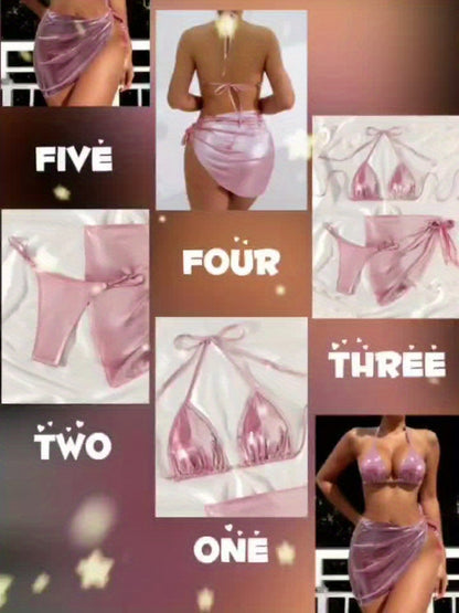 Sexy, Fashionable, Women'S Solid Color. Strapless Bikini Set with Wraparound Straps, Sexy Bikini Set with Cover-Up Skirt, Summer Beach