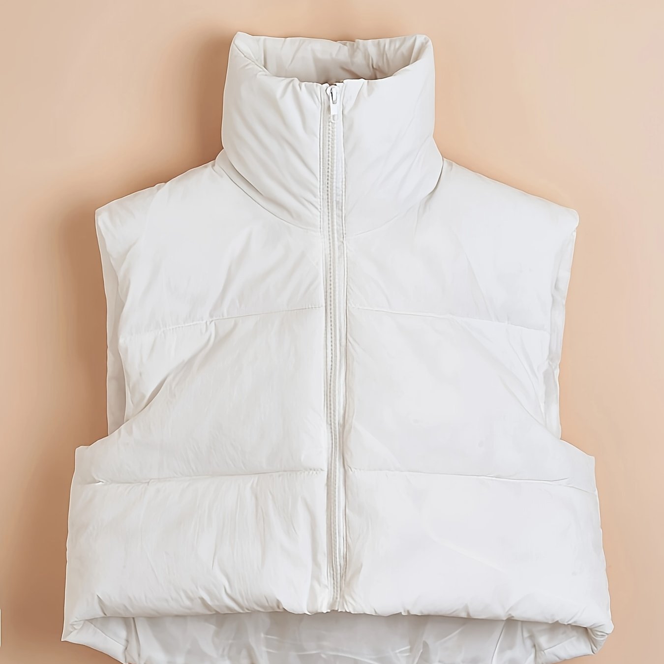 Women'S Elegant High-Neck Padded Vest with Drawstring Detail - Solid Color, Thick Warm Winter Sleeveless Jacket Vest, Casual Streetwear Style, 200g/m² Fabric Weight, Autumn/Winter Essential