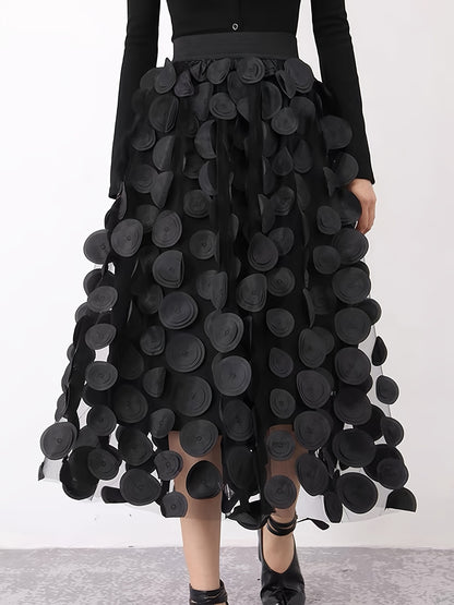 Applique High Waist Skirts, Elegant Maxi Skirts For Spring & Summer, Women's Clothing