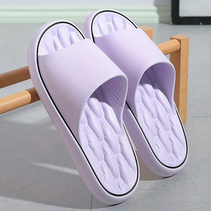 [Comfortable Slides] Comfortable Unisex EVA Slides | Non-Slip Indoor/Outdoor Slippers for Men and Women, Black with White Trim, Textured Sole for Enhanced Grip, Perfect for Home, Bathroom, or Casual Use, House Slippers