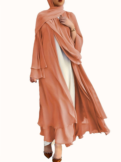 Ramadan Islamic Modest Dress Without Hijab, Long Sleeve Open Front Casual Modest Muslim Dress, Women's Clothing