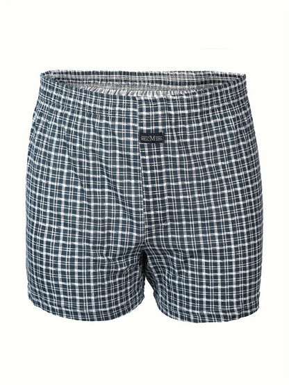 Premium Cotton Men's Plaid Boxers - High-Waist, Button Detail, Comfort Stretch, Easy Care, Casual & Stylish