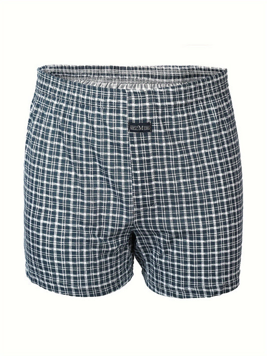 Premium Cotton Men's Plaid Boxers - High-Waist, Button Detail, Comfort Stretch, Easy Care, Casual & Stylish