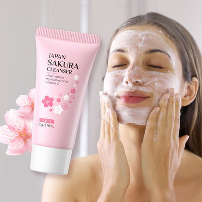 LAIKOU Sakura Facial Cleansing & Moisturizing 15pcs/Set, with 5pcs Sleeping Mask, 5pcs Lip Mask, 50g Facial Wash, 80g Facial Scrub, Cute Hairband & Cleansing Brush, Gently Clean Skin, Free Gift Of Aloe Vera Foundation, Full O