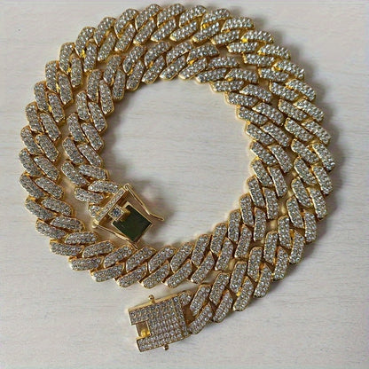 Chunky Iced Out Rhinestone Cuban Link Chain Necklace For Men, father's day gift