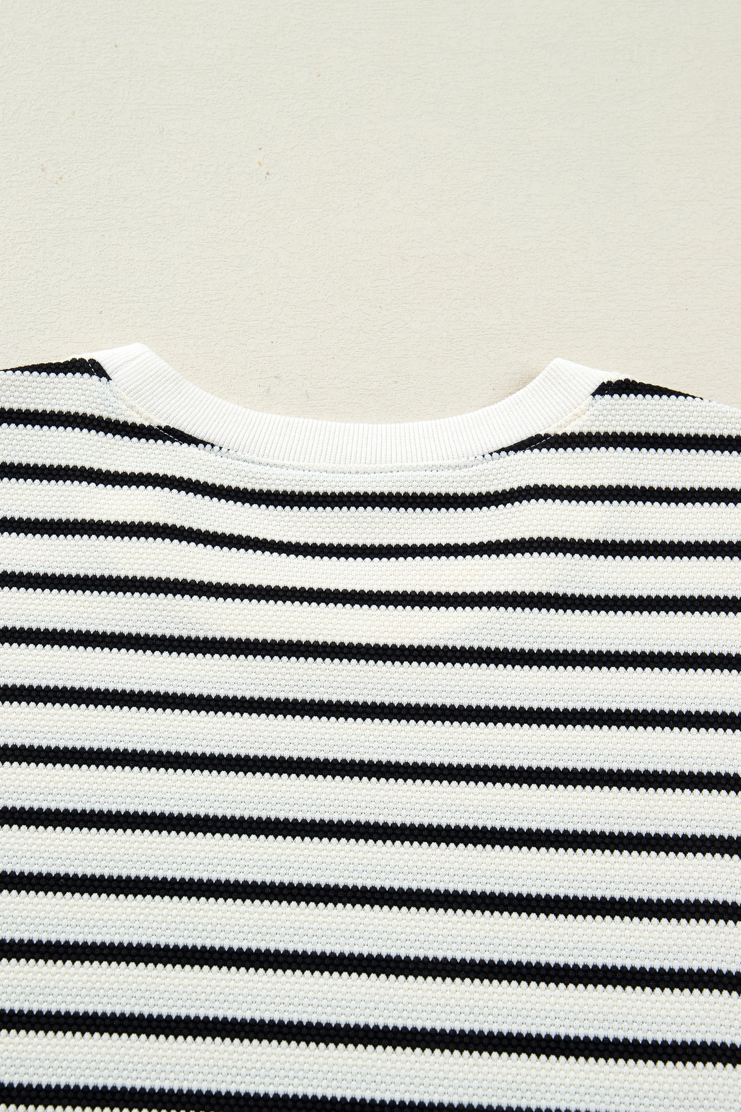 White Stripe Ruffle Trim Drop Shoulder Top Drawstring Loose Pant Set