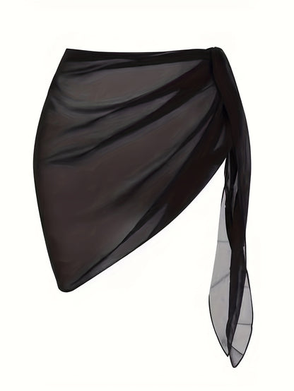 Chic Semi-Sheer Bikini Wrap Skirt - High Stretch, Solid Color, Machine Washable - Women's Fashion Swimwear Accessory, Swimwear, Skirt Cover