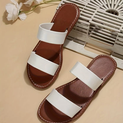Chic Womens Slide Sandals - Effortless Slip-On - Comfy Double Strap Flats for Summer Leisure